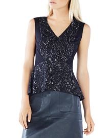 BCBGMAXAZRIA Steffiana Lace Jacquard Peplum Top at Bloomingdales